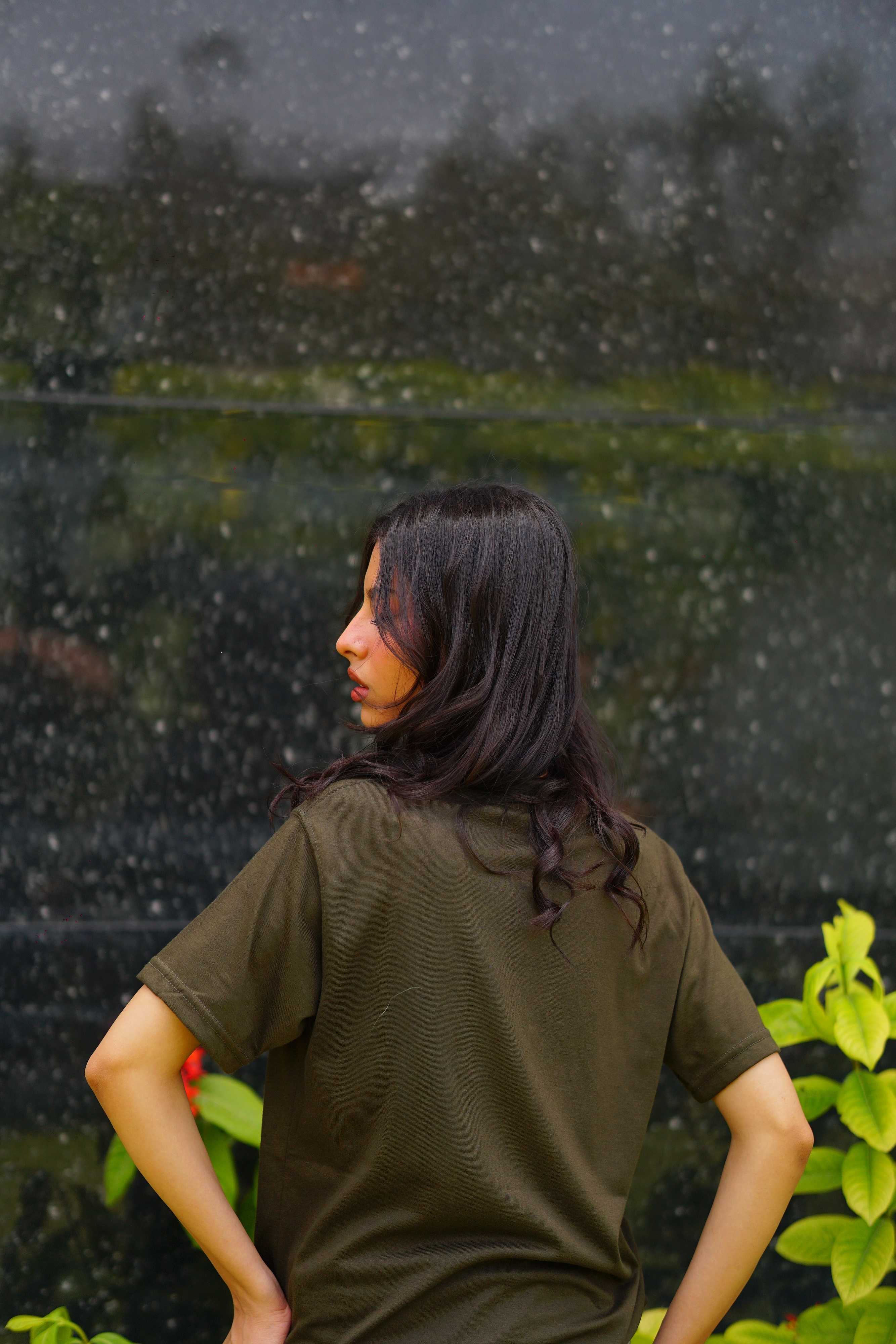Back view of Women’s Army Green Essentials Blend T-Shirt
