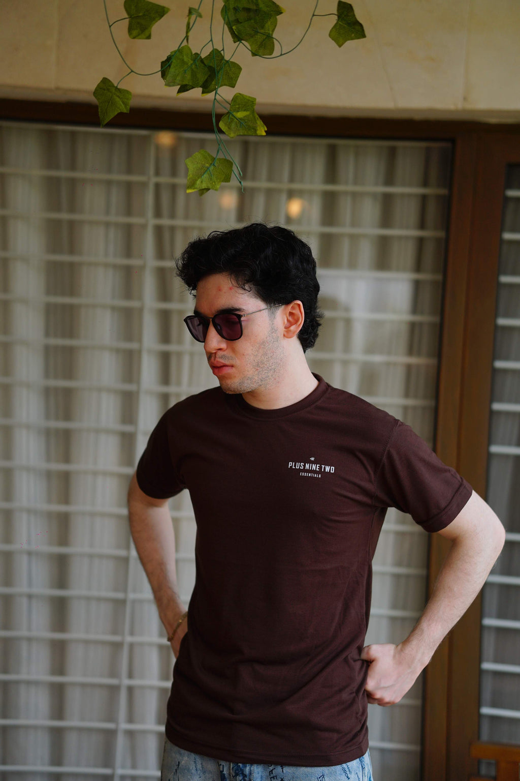 Men’s Karak Brown Essentials Blend T-Shirt front view lifestyle photo