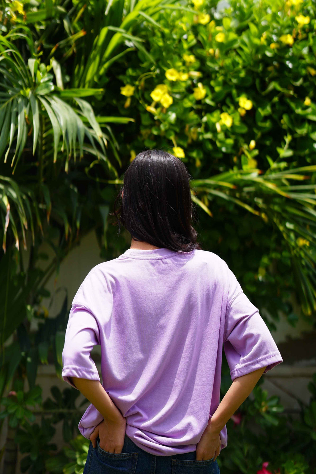 Women’s Lahore Lilac Essentials Dropshirt back view outdoor photo