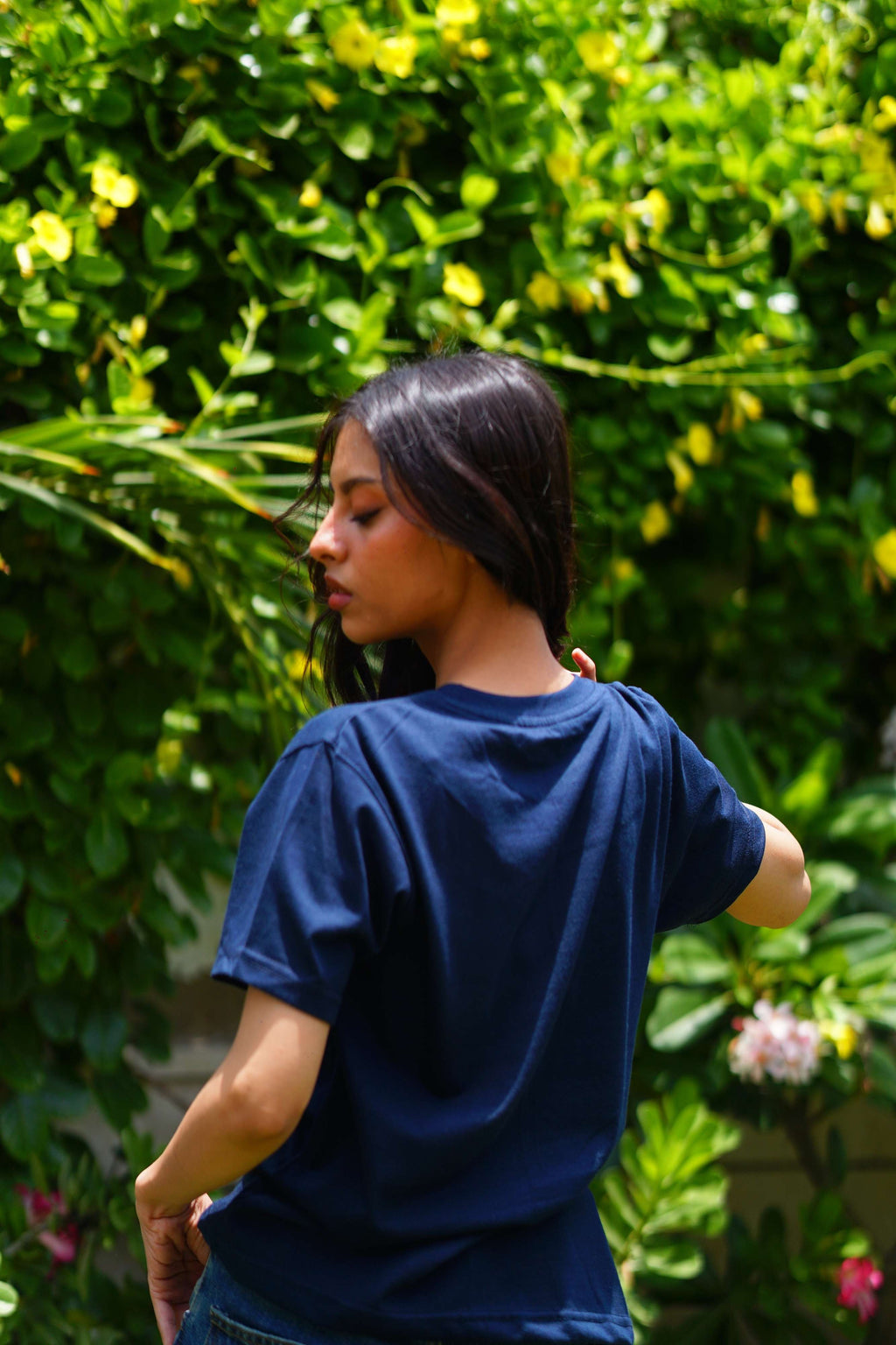 Back view of Women’s Indus Navy Blue Essentials Blend T-Shirt