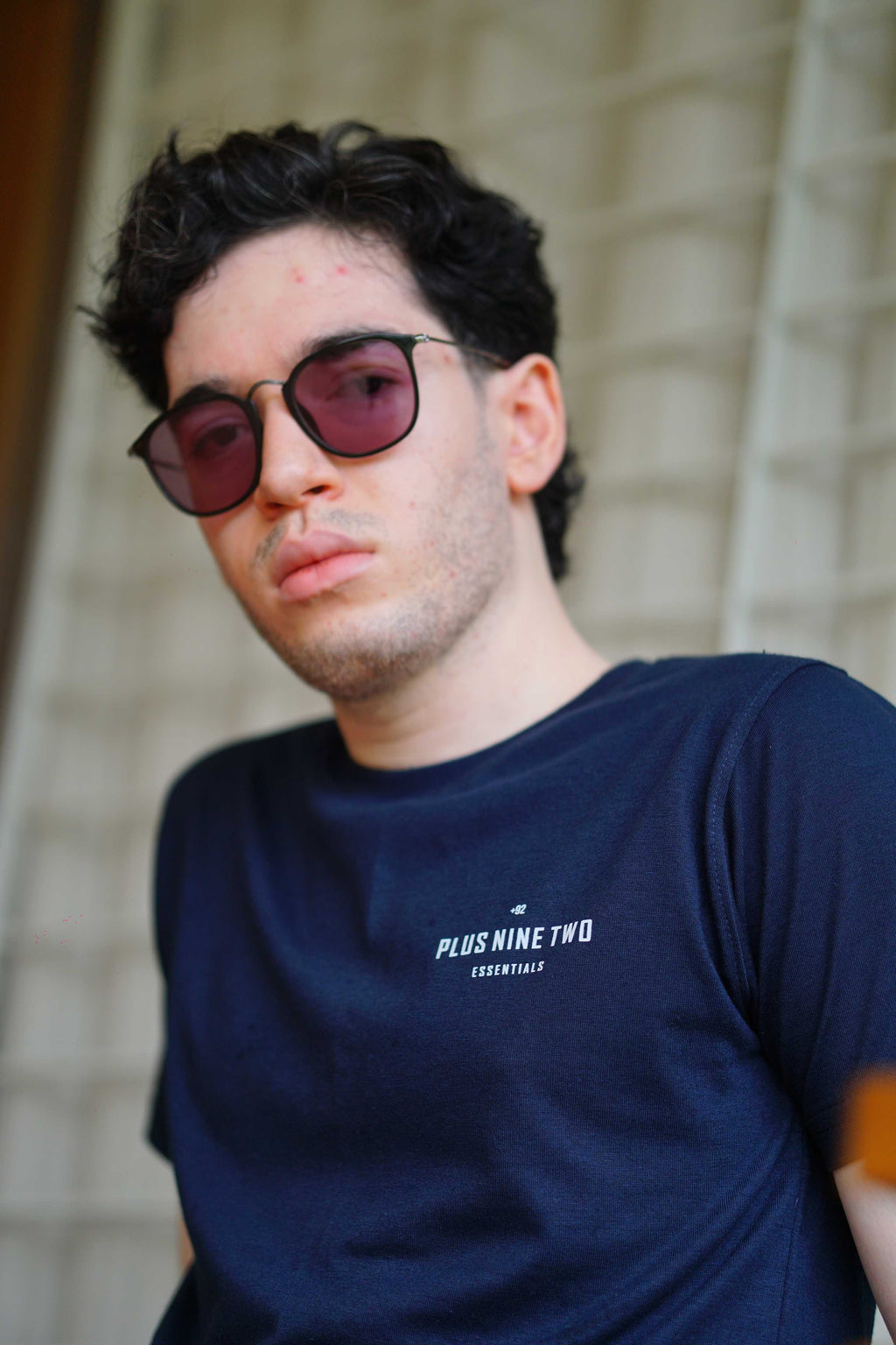 Men’s Indus Navy Blue Essentials Blend T-Shirt close-up with +92 logo