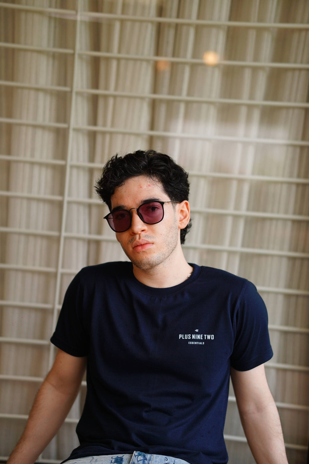 Men’s Indus Navy Blue Essentials Blend T-Shirt looking at camera product photo