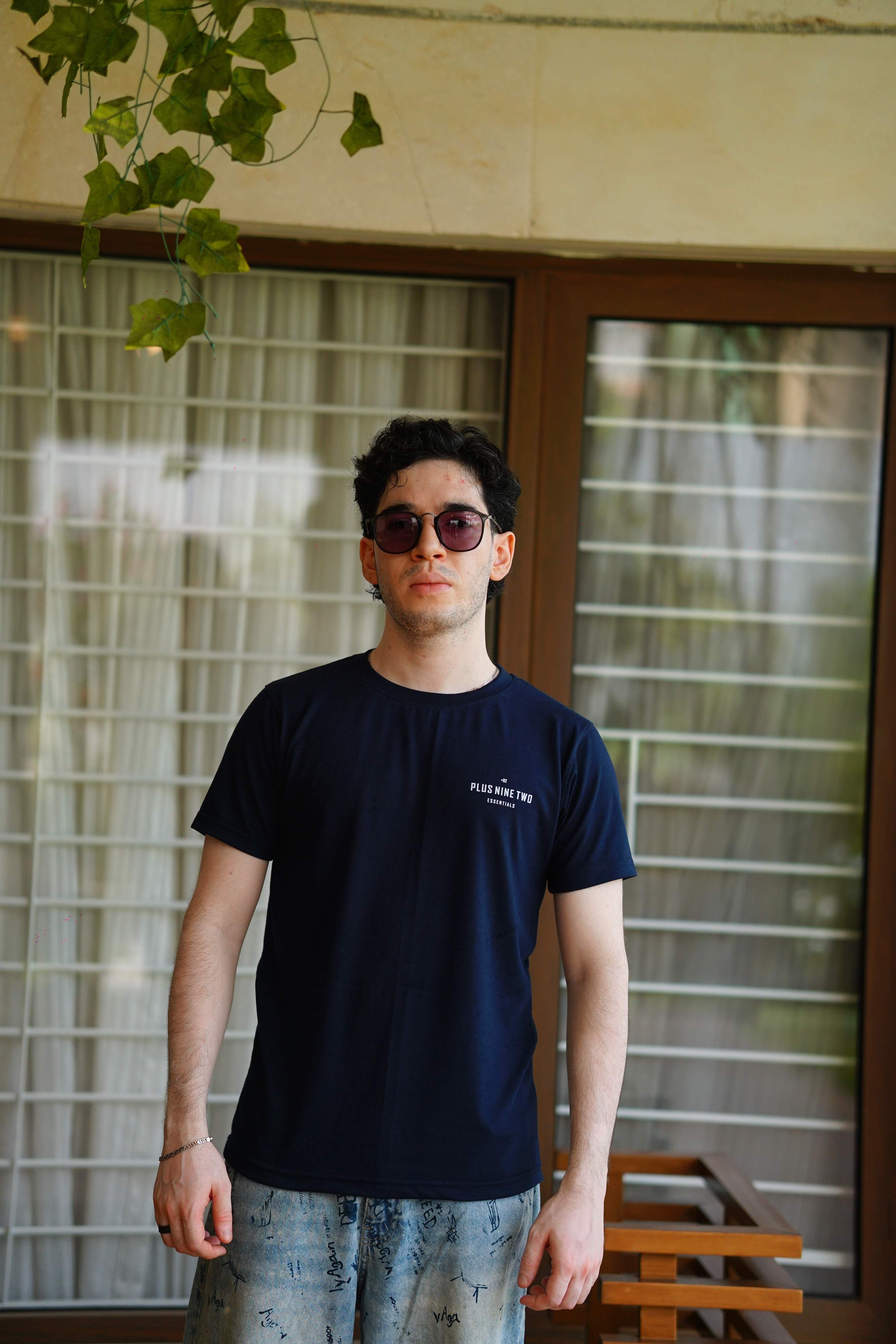Men’s Indus Navy Blue Blend T-Shirt full front view outdoor product image