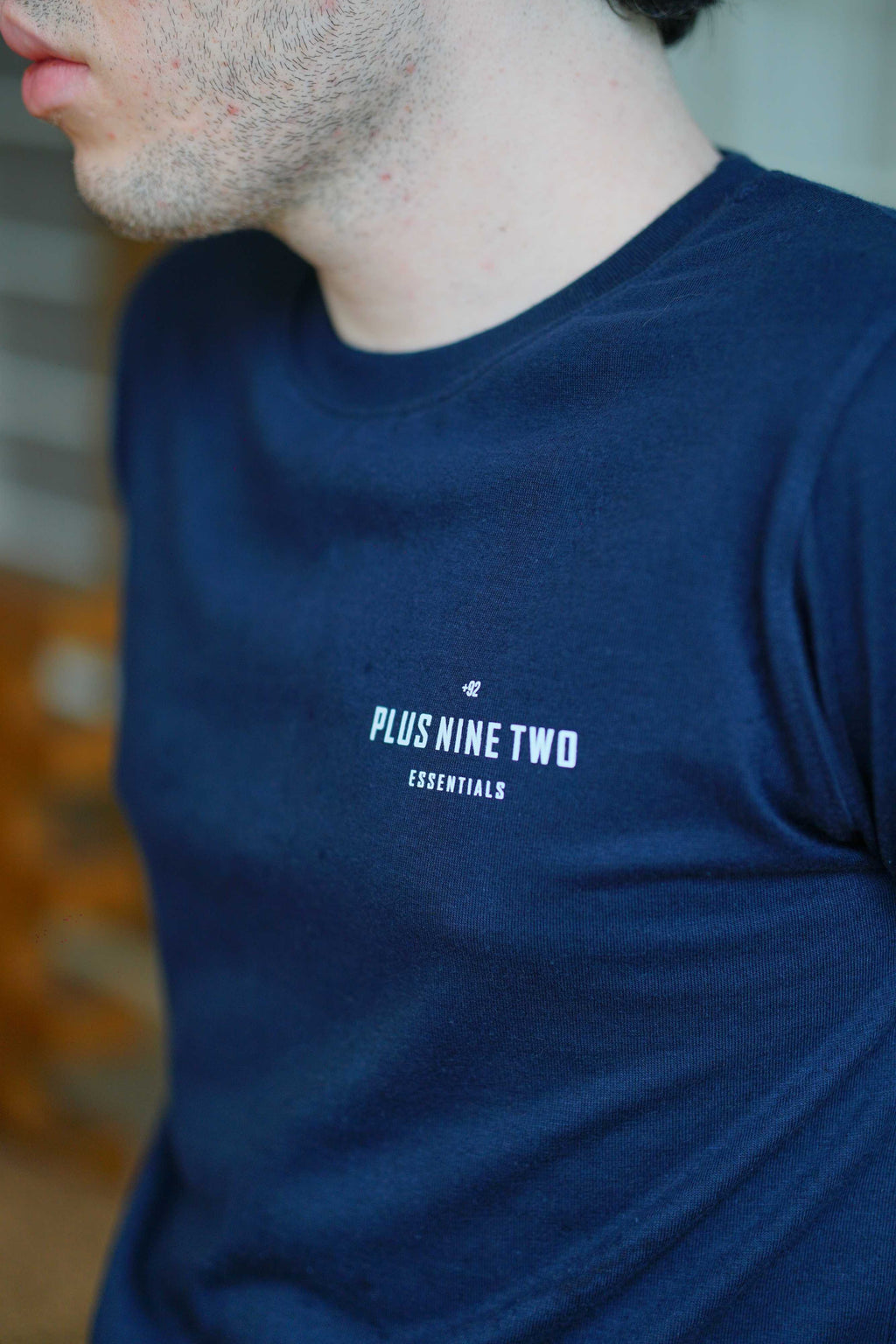 Close-up of Men’s Indus Navy Blue Blend T-Shirt logo and fabric