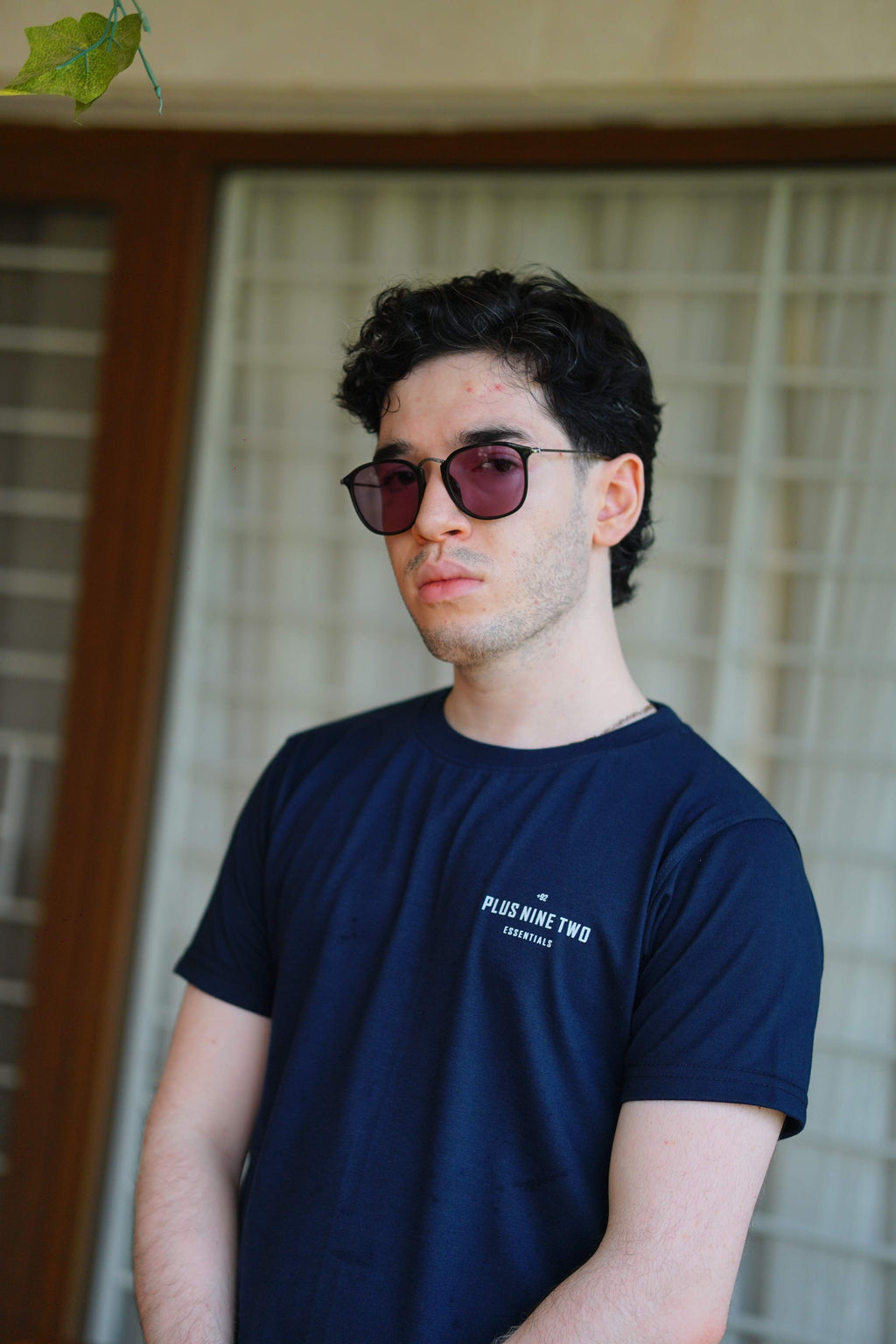 Men’s Indus Navy Blue Essentials Blend T-Shirt front view with sunglasses