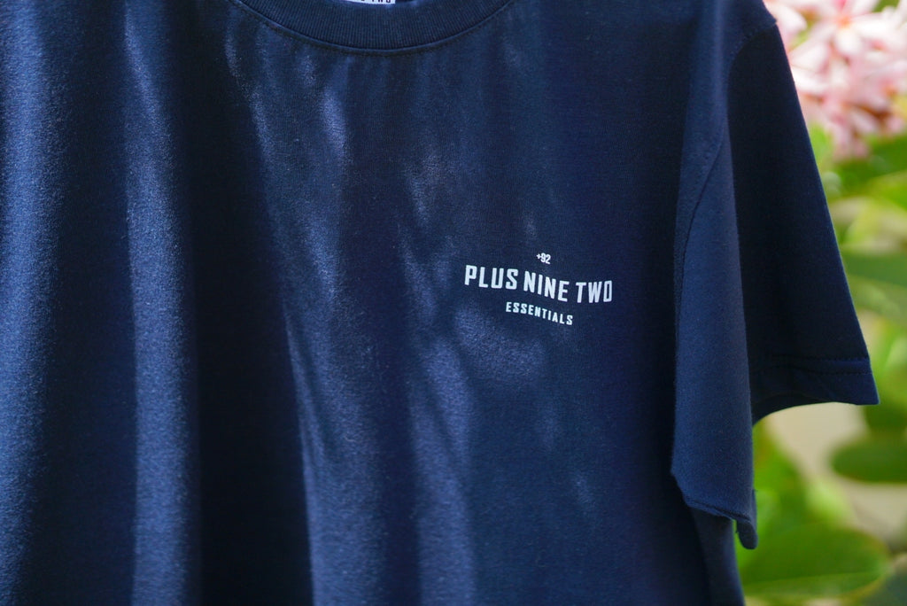 Close-up of pocket print on essentials indus navy blue men blend t-shirt