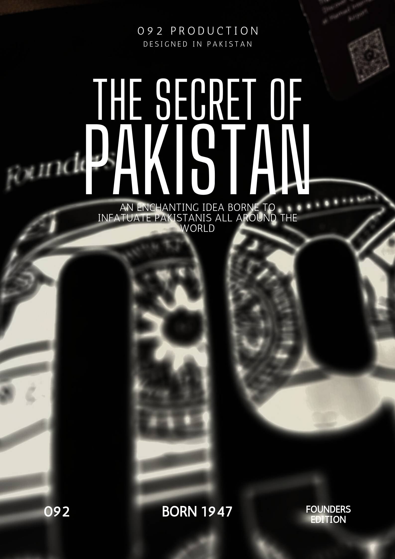 Promotional poster for +92clothing 'The Secret of Pakistan' with text and logo design.