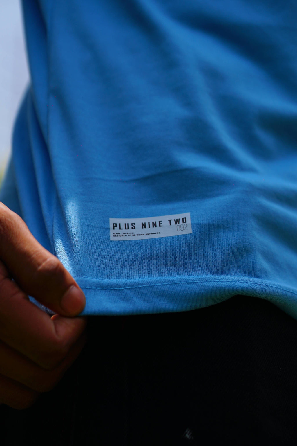Close-up of Men’s K2 Cloud Sky Blue Dropshirt hem label