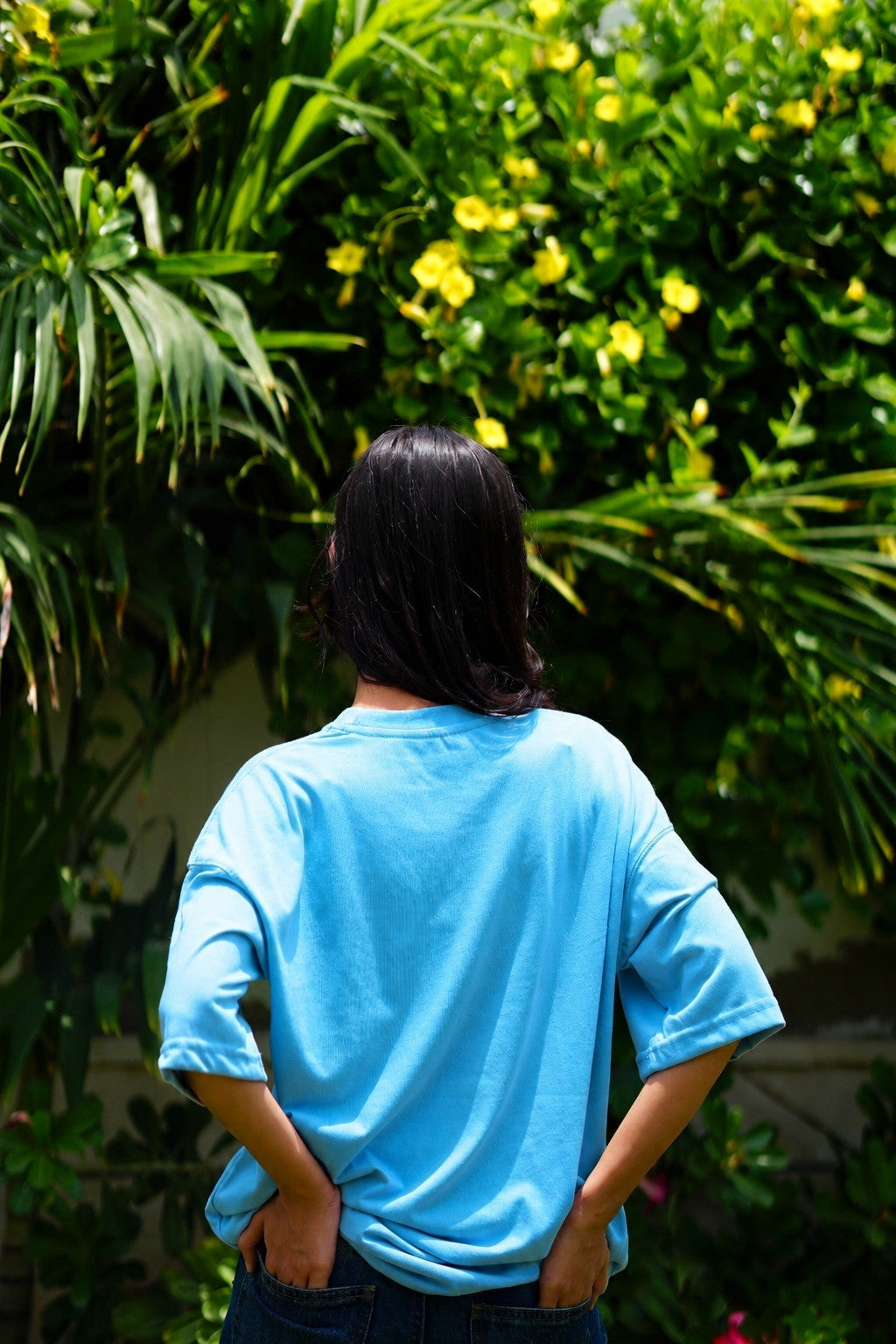 Women’s K2 Cloud Sky Blue Essentials Dropshirt back view outdoor lifestyle photo