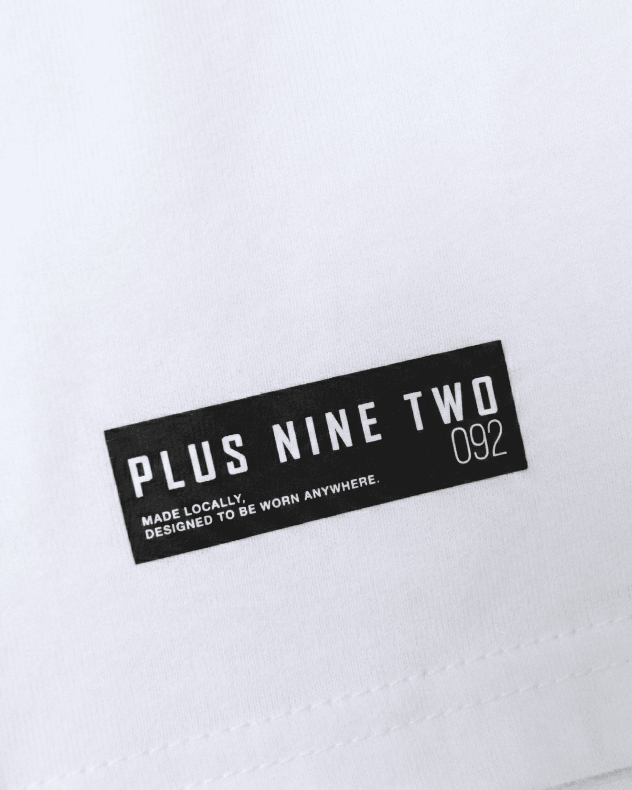 Black label with text on a white background