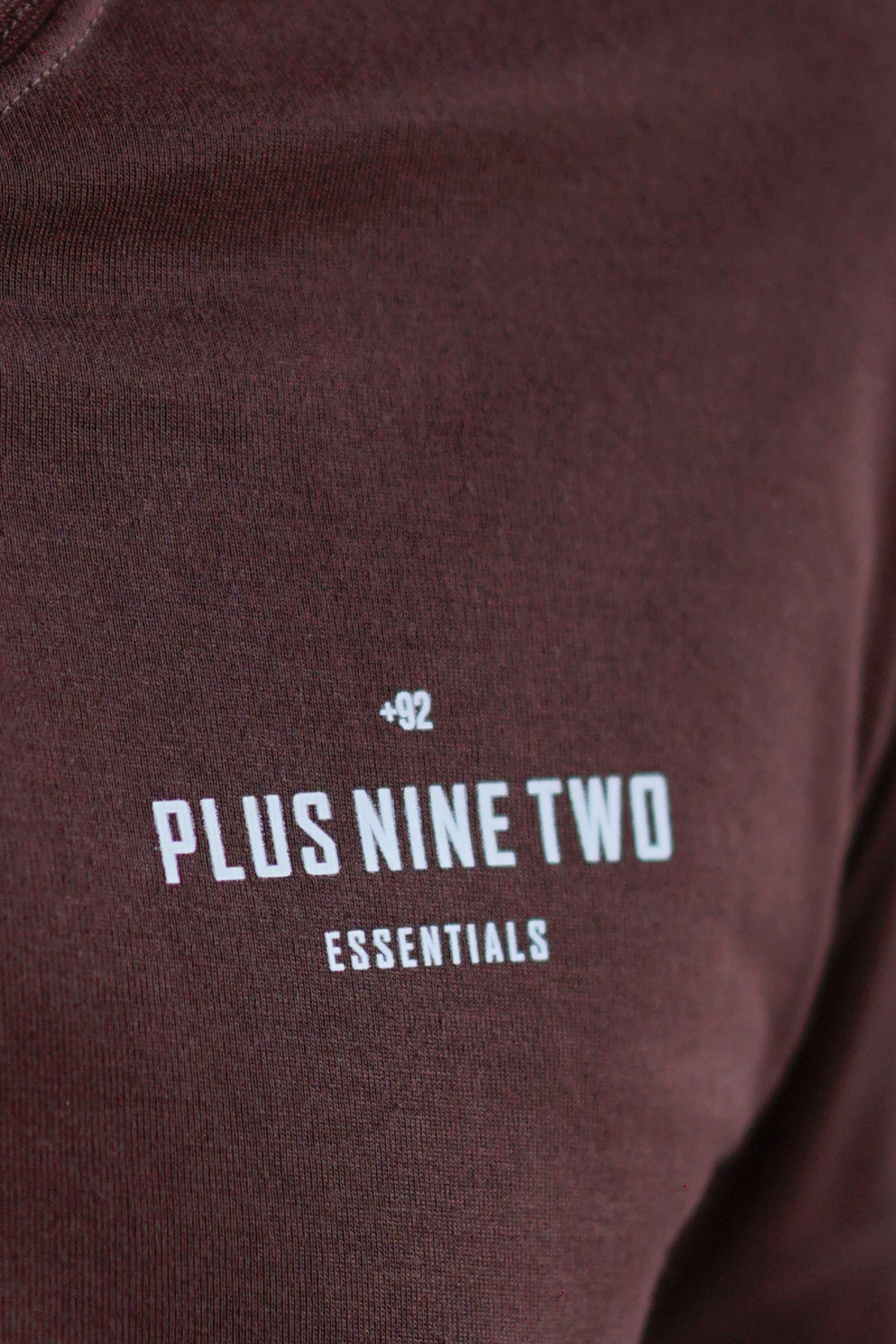 Close-up of pocket print, karak brown men blend t-shirt worn.